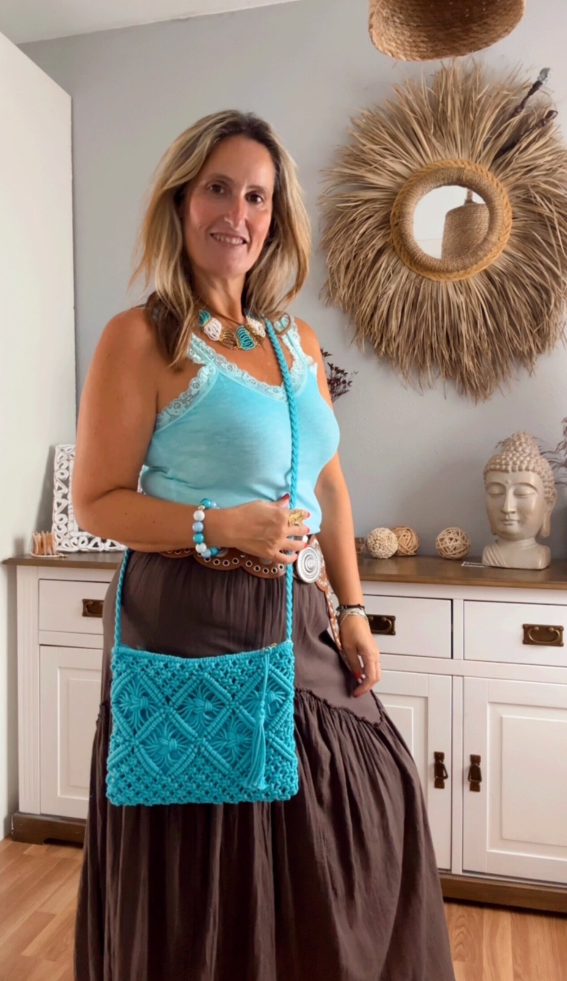 Bolso Macramé Turquesa - 1